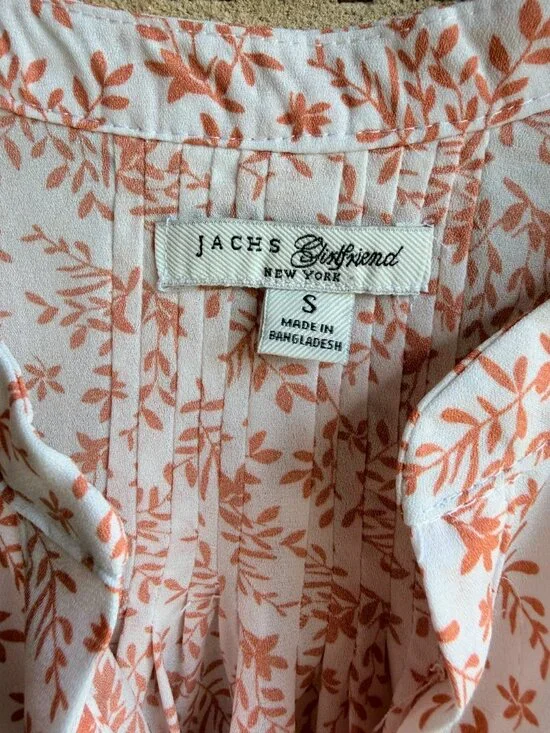 Jachs Girlfriend 3/4 Sleeve Button Up V-Neck Sheer Floral Blouse Women's Size S - Picture 3 of 9